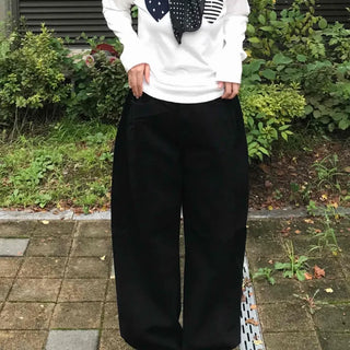Side Pintuck Hem Snap Wide Long Pants