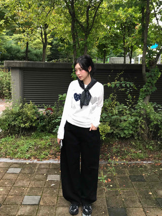 Side Pintuck Hem Snap Wide Long Pants