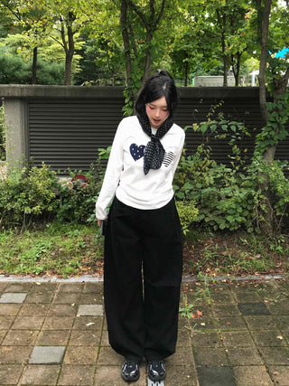 Side Pintuck Hem Snap Wide Long Pants
