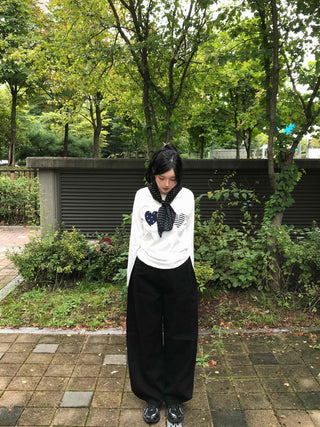 Side Pintuck Hem Snap Wide Long Pants