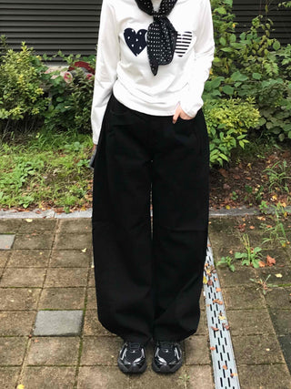 Side Pintuck Hem Snap Wide Long Pants