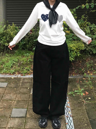 Side Pintuck Hem Snap Wide Long Pants