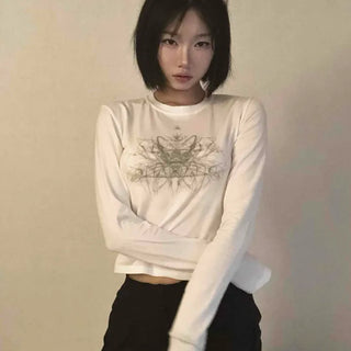 Unique Hip Skull Print Long Sleeve T-shirt