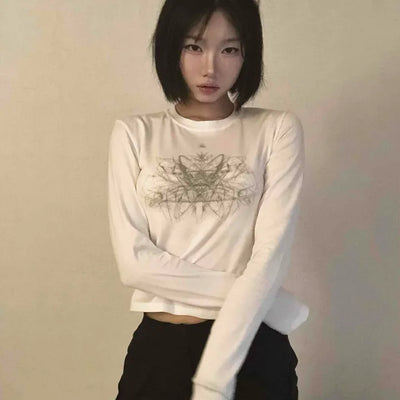 Unique Hip Skull Print Long Sleeve T-shirt