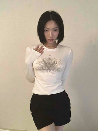 Unique Hip Skull Print Long Sleeve T-shirt