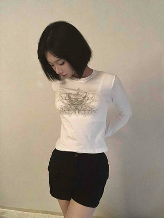 Unique Hip Skull Print Long Sleeve T-shirt