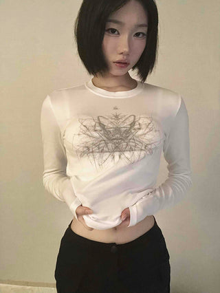Unique Hip Skull Print Long Sleeve T-shirt
