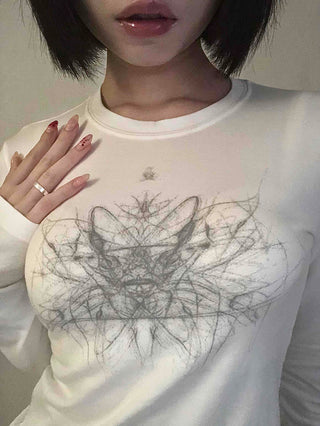 Unique Hip Skull Print Long Sleeve T-shirt