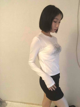 Unique Hip Skull Print Long Sleeve T-shirt