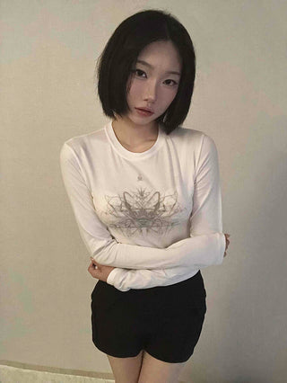 Unique Hip Skull Print Long Sleeve T-shirt