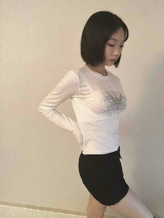 Unique Hip Skull Print Long Sleeve T-shirt