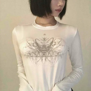 Unique Hip Skull Print Long Sleeve T-shirt