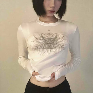 Unique Hip Skull Print Long Sleeve T-shirt