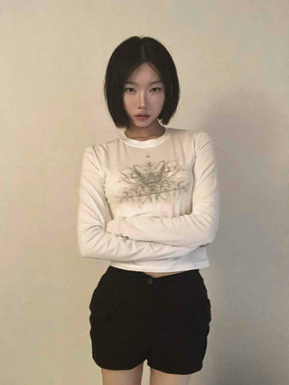 Unique Hip Skull Print Long Sleeve T-shirt