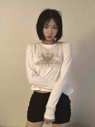 Unique Hip Skull Print Long Sleeve T-shirt