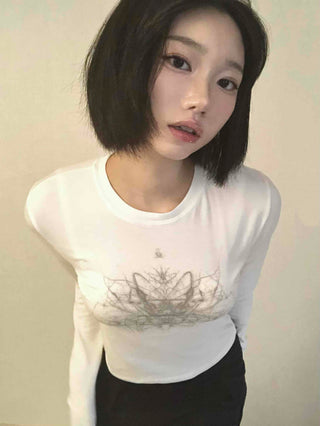 Unique Hip Skull Print Long Sleeve T-shirt