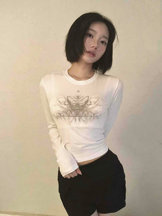 Unique Hip Skull Print Long Sleeve T-shirt