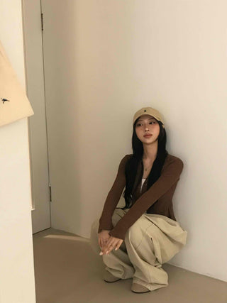 Unique Button Ribbed V-Neck Cardigan