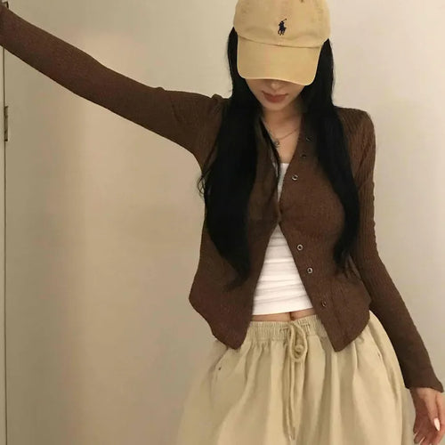 Unique Button Ribbed V-Neck Cardigan