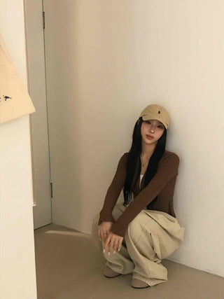 Unique Button Ribbed V-Neck Cardigan