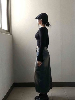 Simple Trendy Denim Long Skirt