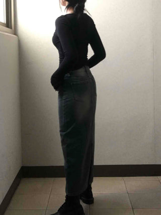 Simple Trendy Denim Long Skirt