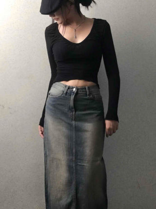 Simple Trendy Denim Long Skirt