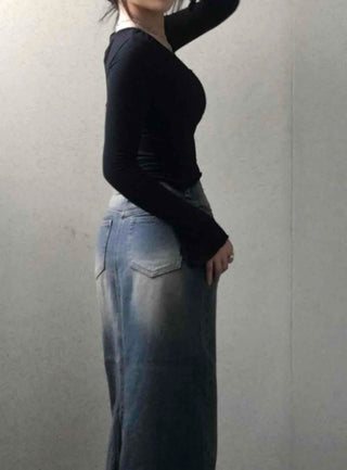 Simple Trendy Denim Long Skirt
