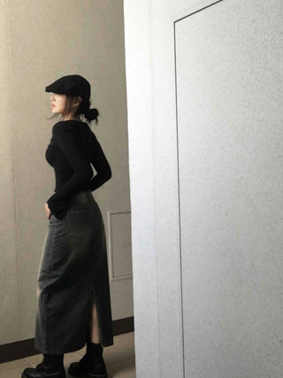 Simple Trendy Denim Long Skirt