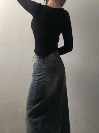 Simple Trendy Denim Long Skirt