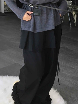 Street Pleated Layered Oversized Wide Long Pants