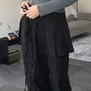 Street Pleated Layered Oversized Wide Long Pants