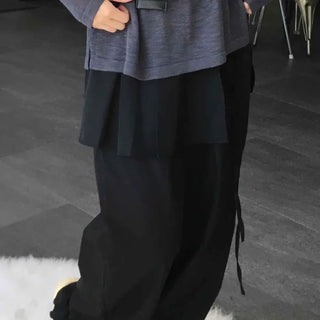 Street Pleated Layered Oversized Wide Long Pants