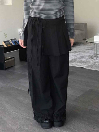 Street Pleated Layered Oversized Wide Long Pants