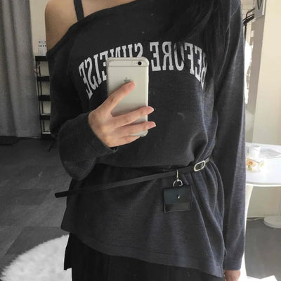 Natural Strap Off-Shoulder Long-Sleeve T-Shirt