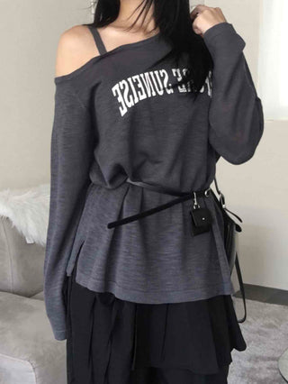 Natural Strap Off-Shoulder Long-Sleeve T-Shirt
