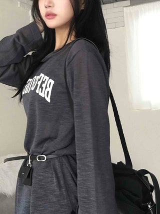 Natural Strap Off-Shoulder Long-Sleeve T-Shirt