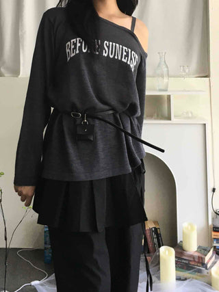 Natural Strap Off-Shoulder Long-Sleeve T-Shirt