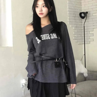 Natural Strap Off-Shoulder Long-Sleeve T-Shirt