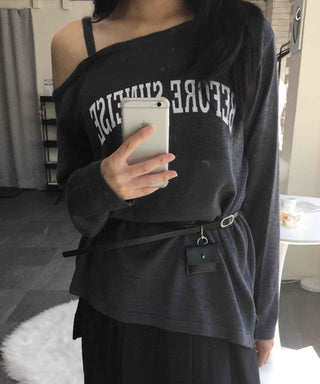 Natural Strap Off-Shoulder Long-Sleeve T-Shirt