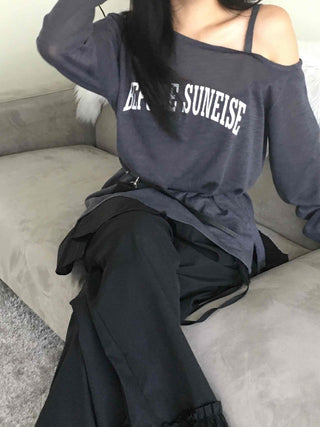 Natural Strap Off-Shoulder Long-Sleeve T-Shirt