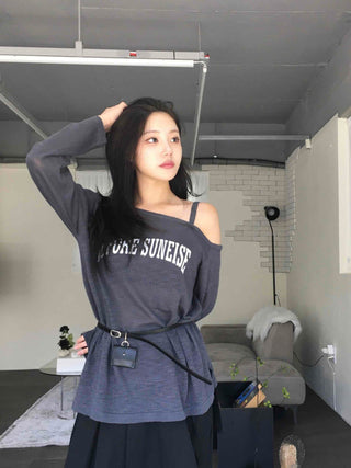 Natural Strap Off-Shoulder Long-Sleeve T-Shirt