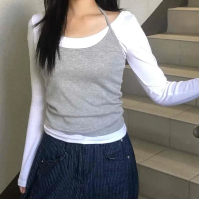 Halter Neck Layered Long Sleeve T-shirt