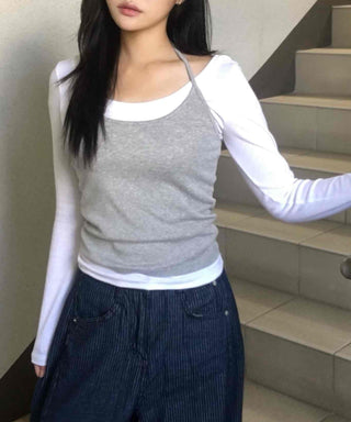 Halter Neck Layered Long Sleeve T-shirt