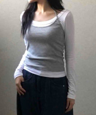 Halter Neck Layered Long Sleeve T-shirt
