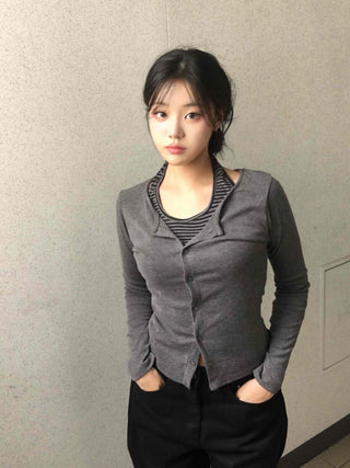 Basic Striped Halter Neck Layered Tee