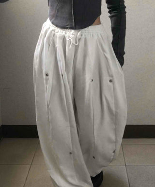 Wide Elastic Waist Cut-out Button Long Pants