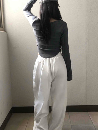 Wide Elastic Waist Cut-out Button Long Pants