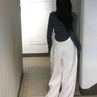 Wide Elastic Waist Cut-out Button Long Pants