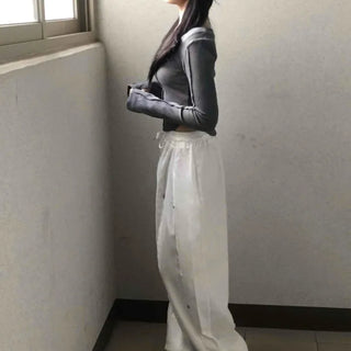 Wide Elastic Waist Cut-out Button Long Pants